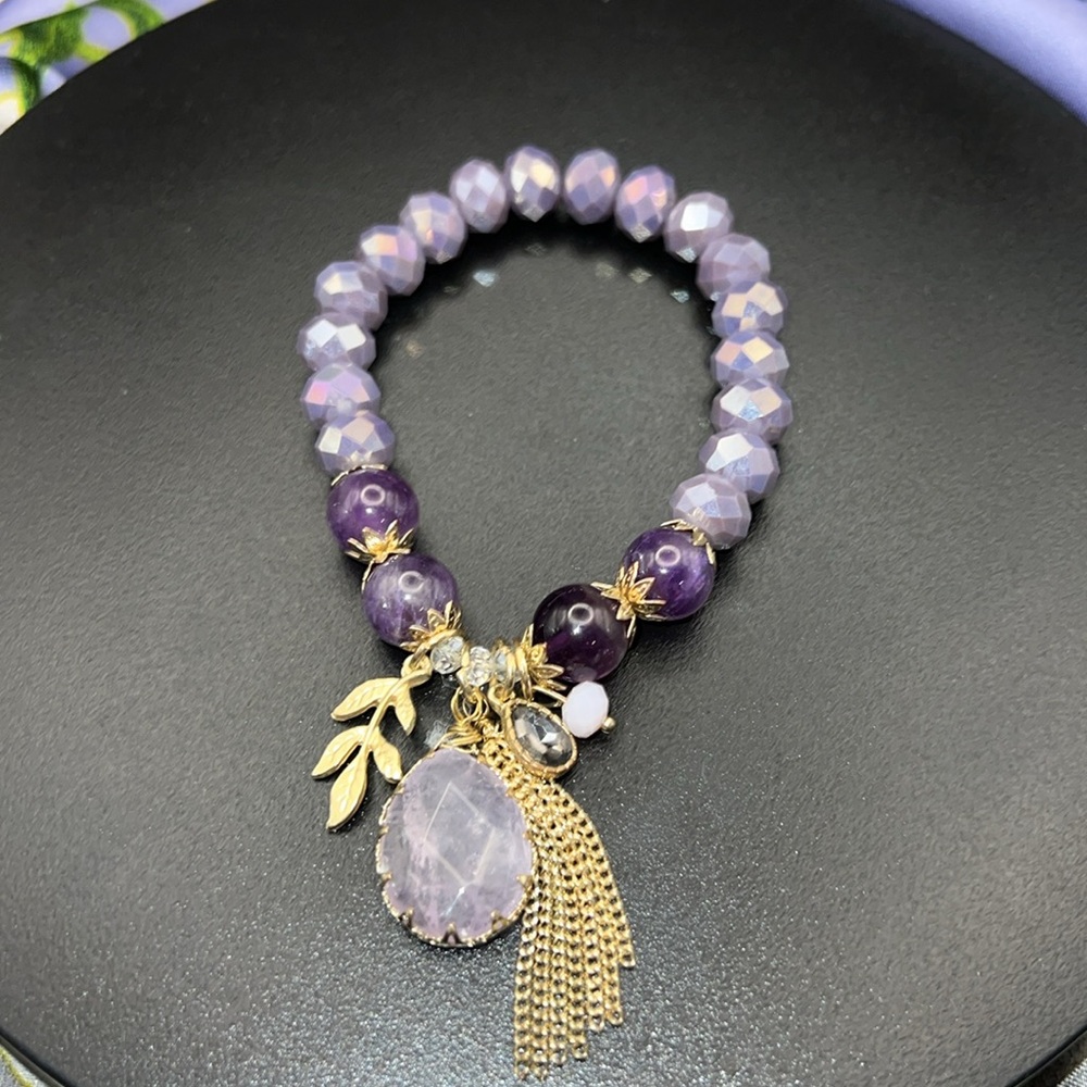 Amethyst faceted rose quartz Charm Bracelet with Gold Accents - Picture 4 of 6
